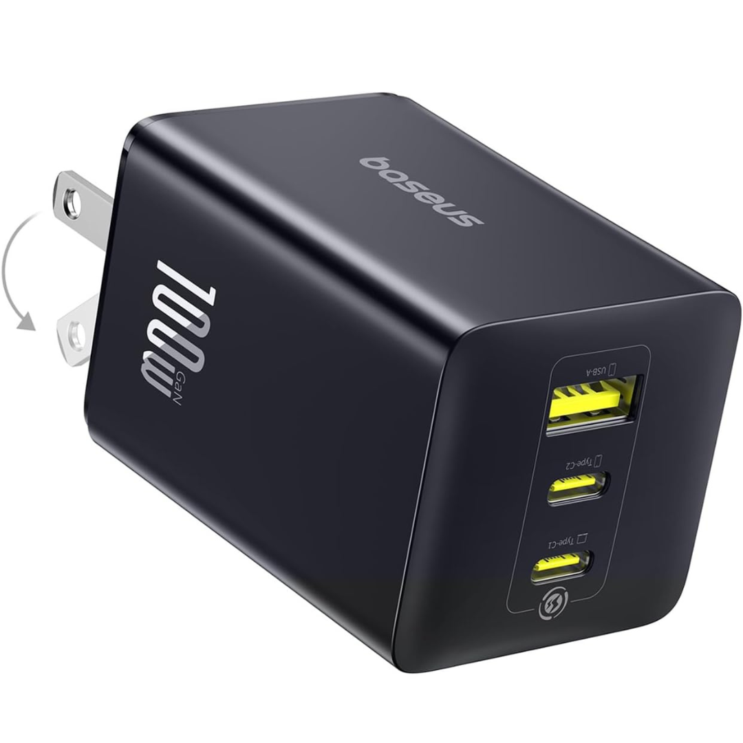 100W Baseus EnerFill 3-Port USB-C GaN Wall Charger (2x USB-C & USB-A)