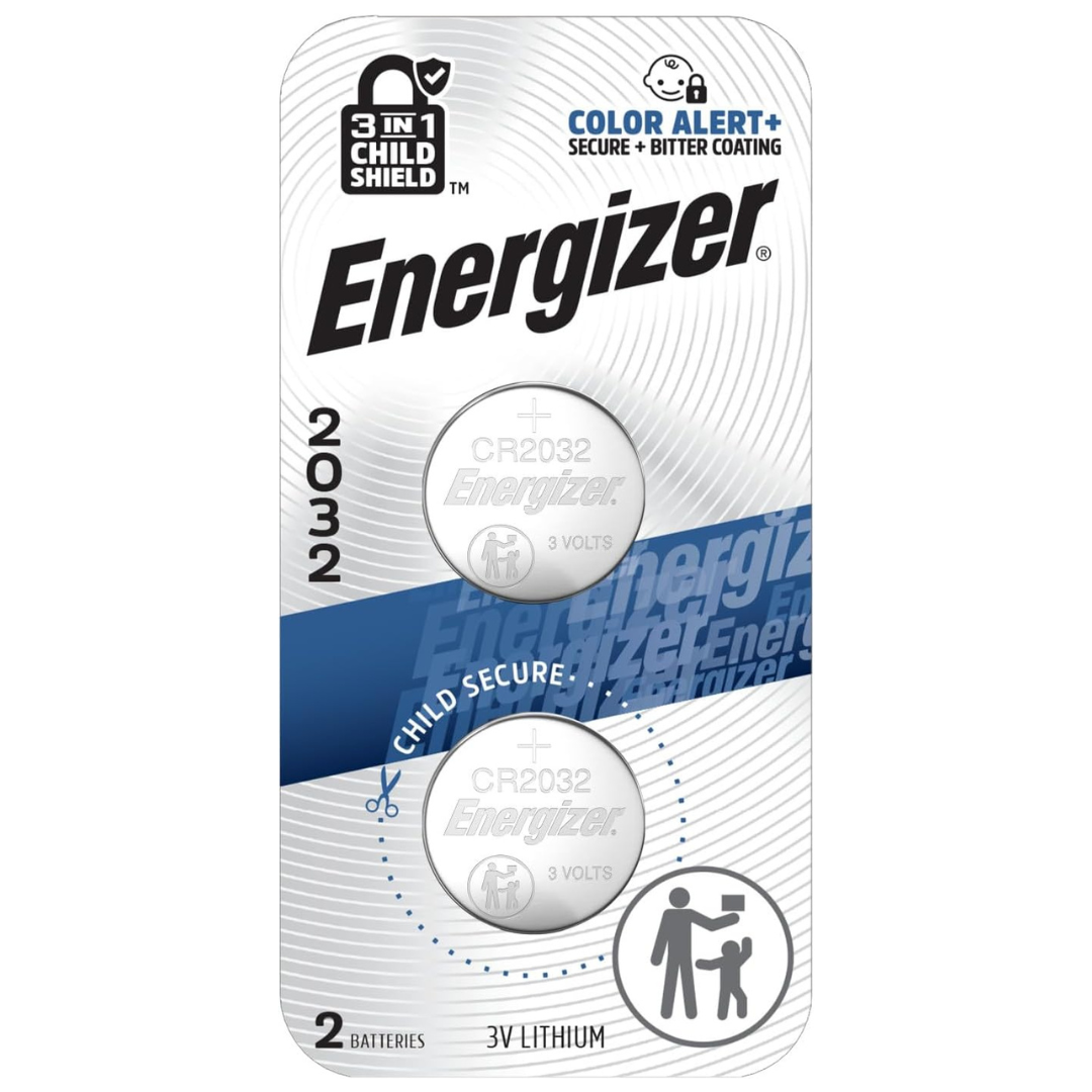 2-Pack Energizer 2032 3V Lithium Coin Batteries With 3-in-1 Child Shield
