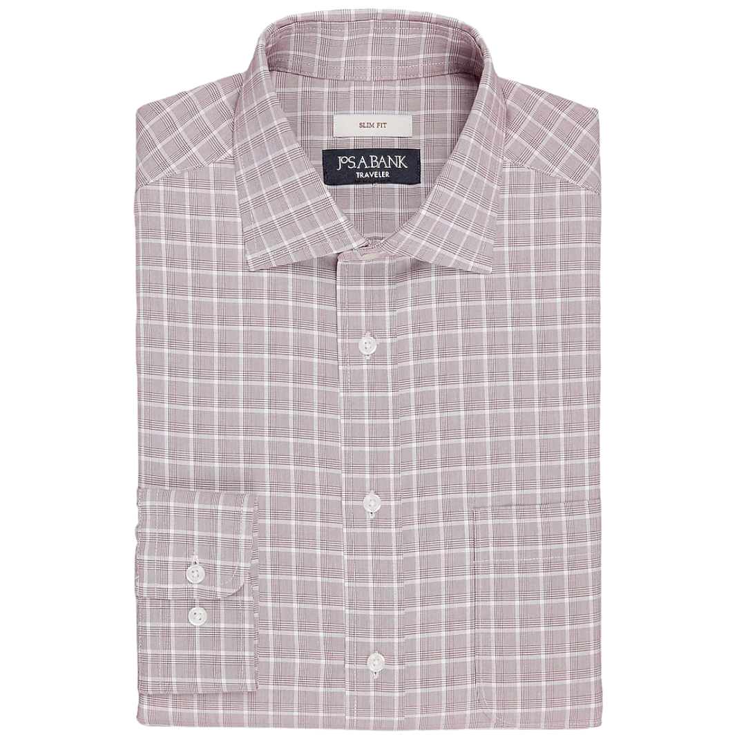 Traveler Collection Slim Fit Spread Collar Glen Plaid Dress Shirt