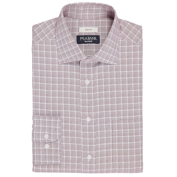Traveler Collection Slim Fit Spread Collar Glen Plaid Dress Shirt