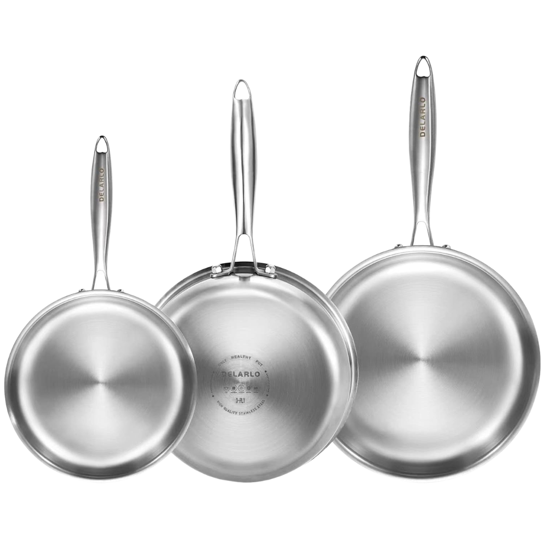 Whole Body Tri-Ply Stainless Steel Frying Pan Set (8"/10"/12")