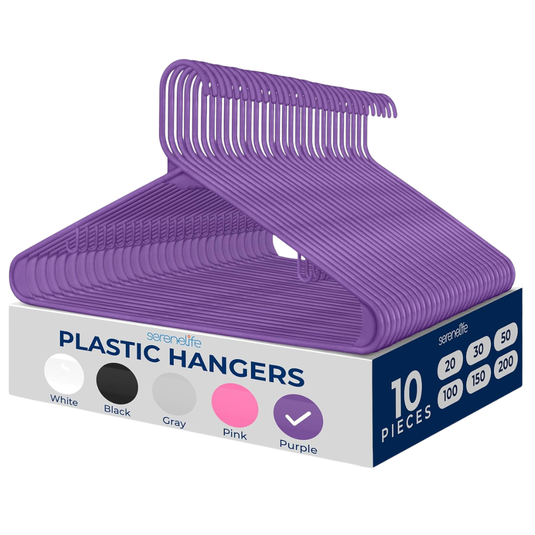 10-Pack SereneLife Premium Plastic Hangers (3 Colors)