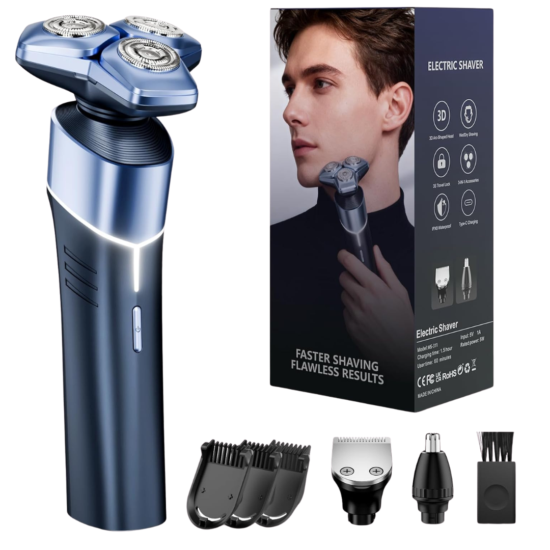 3-in-1 Men's Electric Razor With Hair Clipper And Nose Trimmer