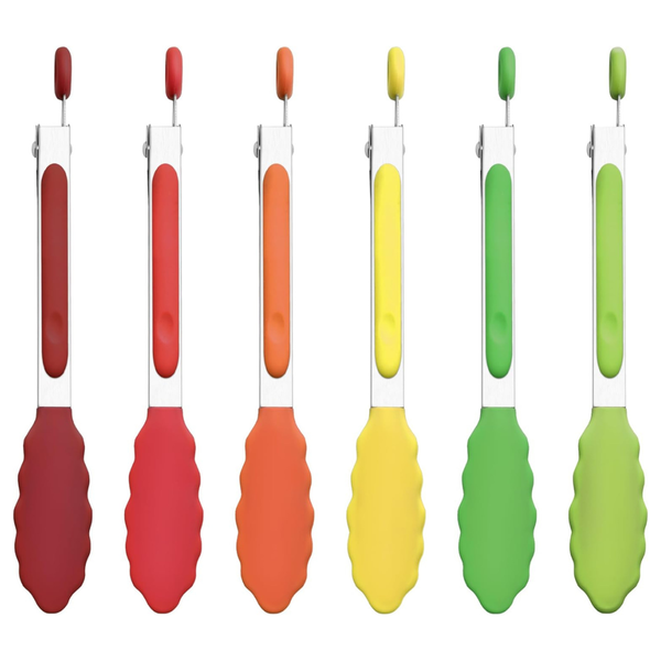 6-Pack 7" Silicone Stainless Steel Tongs