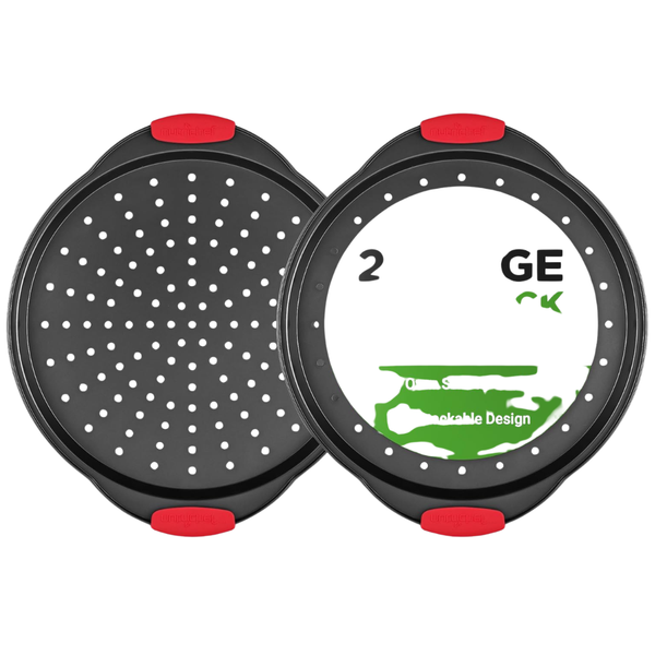 2-Pack 13" NutriChef Round Carbon Steel Non-stick Pizza Tray With Holes