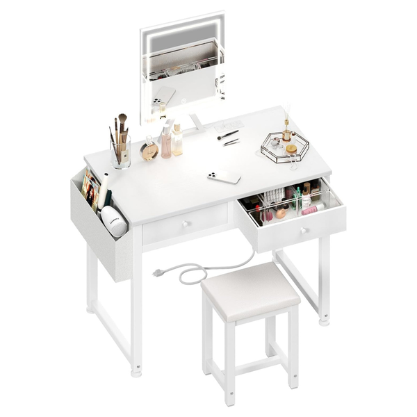 Lufeiya Small Makeup Vanity Desk With Fabric Drawers
