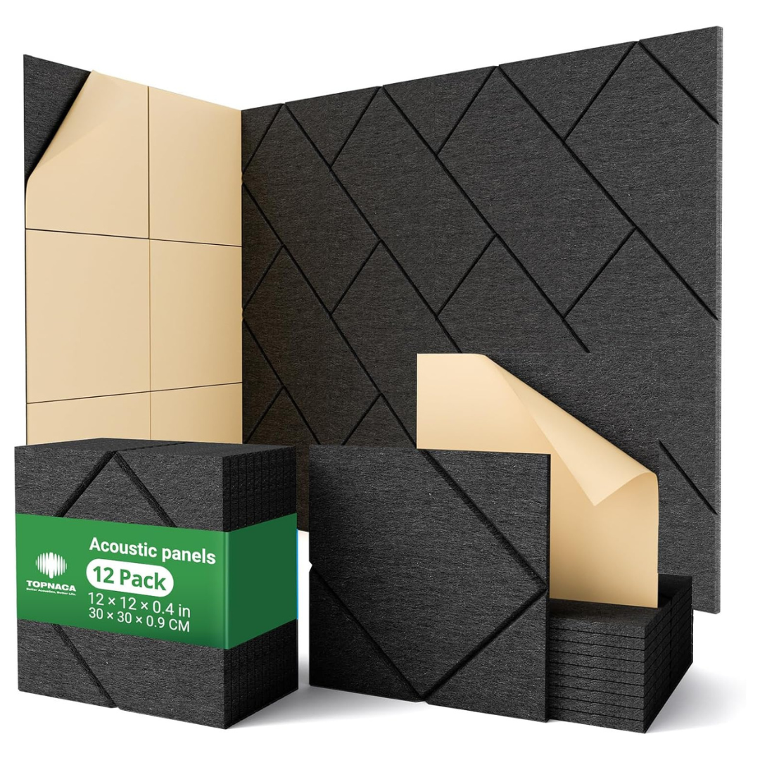 12-Pack Self-Adhesive Soundproofing Tiles (12"x12"x0.4")