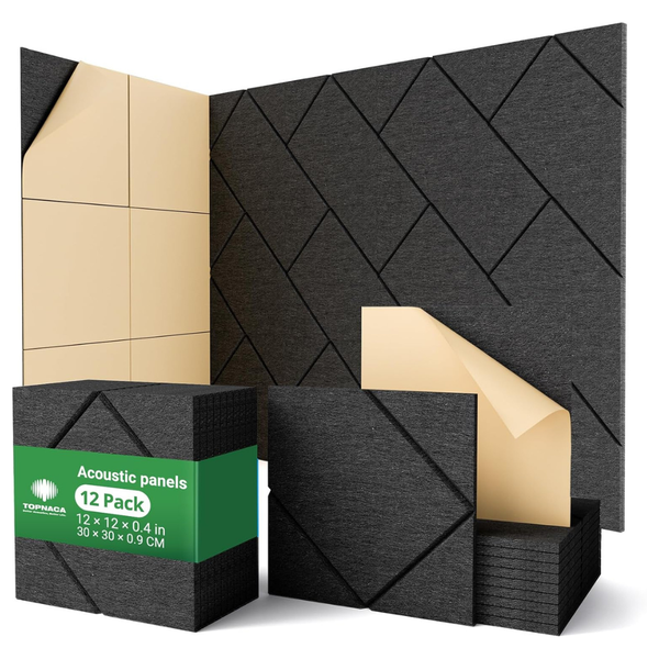12-Pack Self-Adhesive Soundproofing Tiles (12"x12"x0.4")