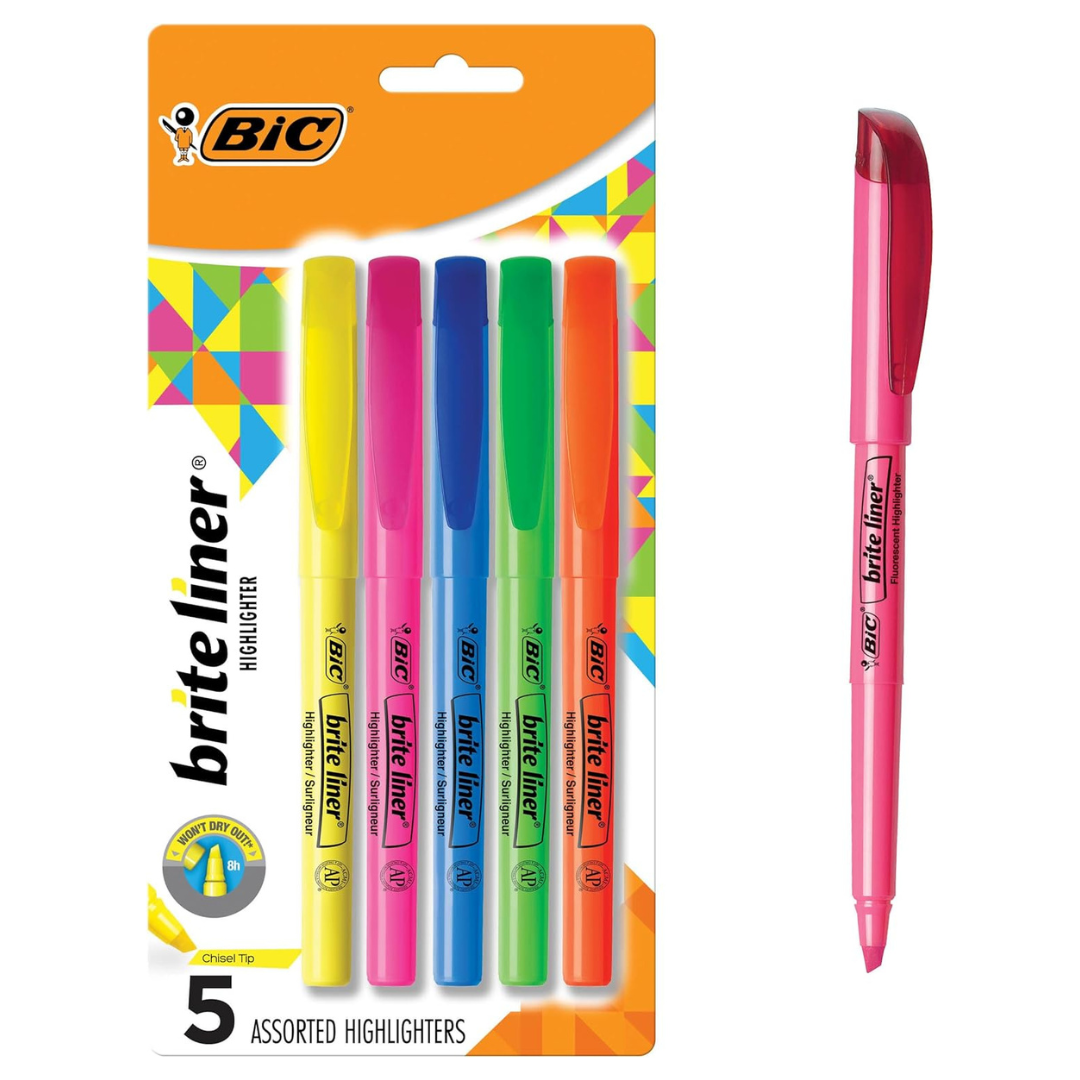 5-Count BIC Brite Liner Chisel Tip Highlighter (BLP51W-AST)