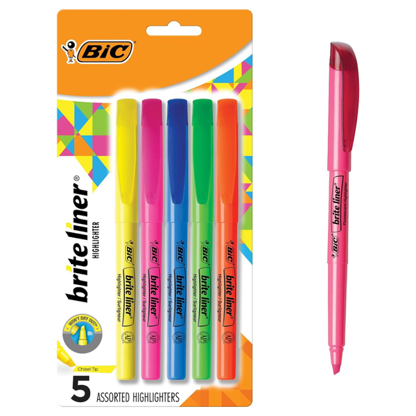 5-Count BIC Brite Liner Chisel Tip Highlighter (BLP51W-AST)