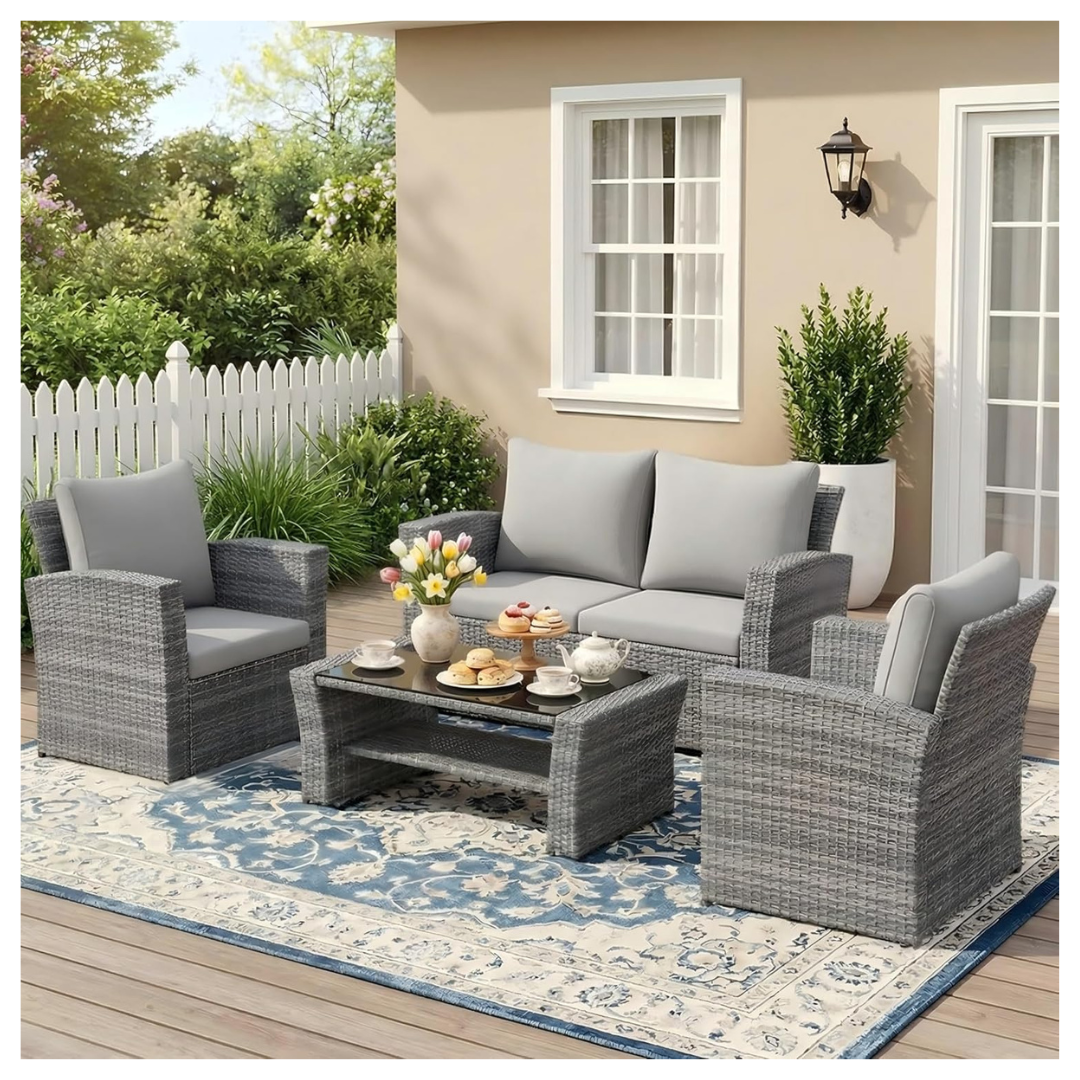4-Piece Wisteria Lane Wicker Outdoor Patio Furniture Set