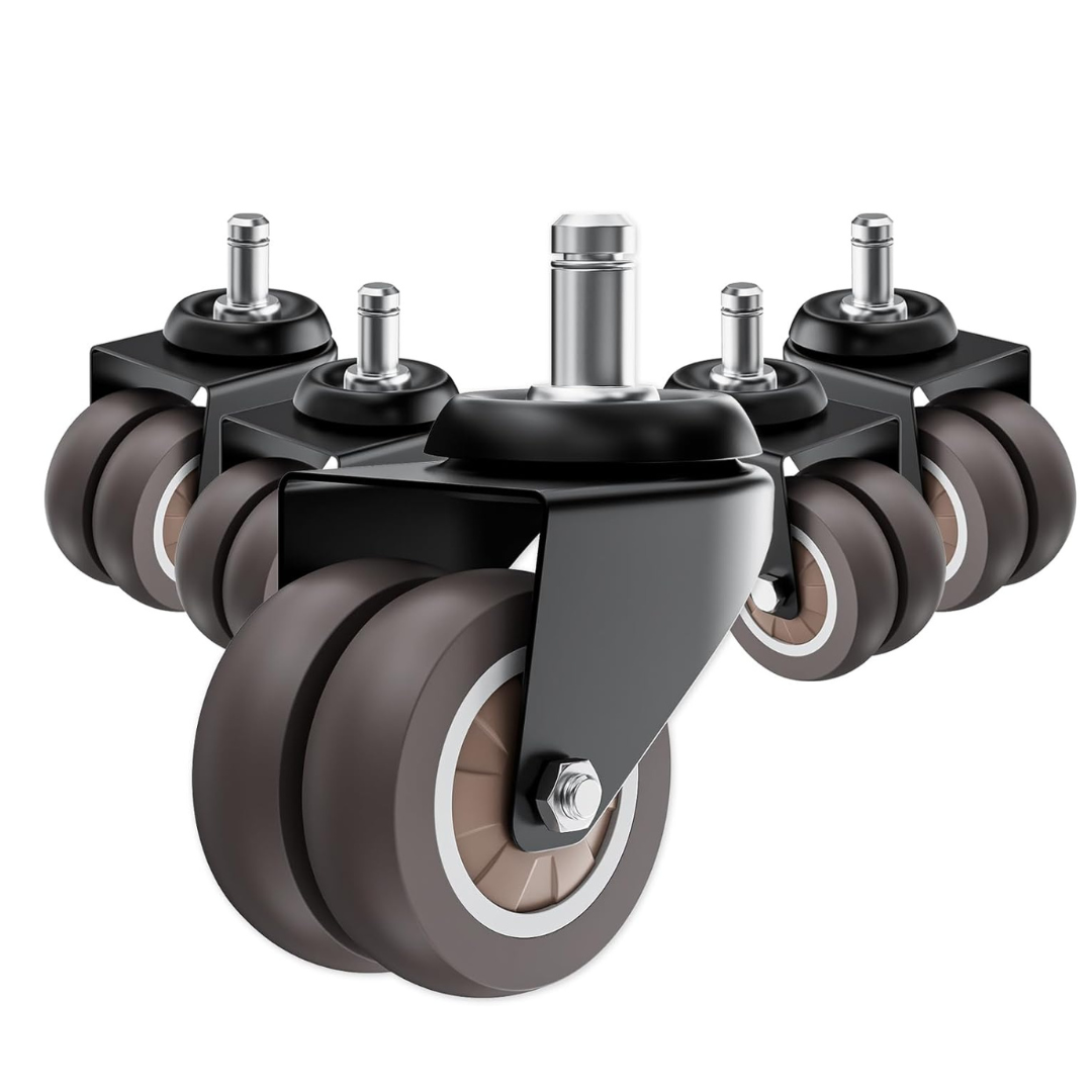 5 Pack 2" Office Chair Wheels Set With Heavy Duty Grey Rubber Casters
