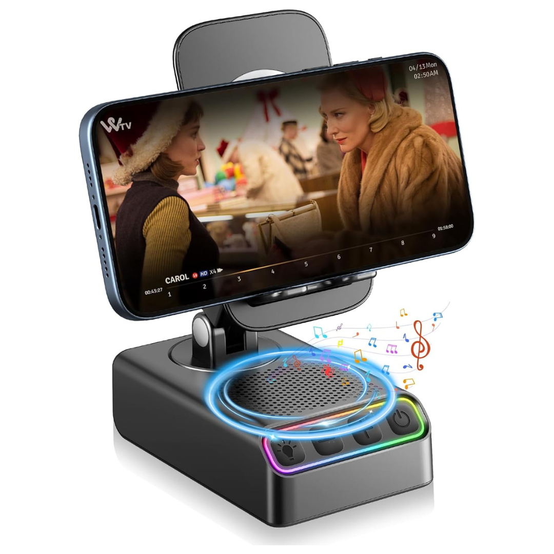 Adjustable Cell Phone Stand With Wireless Bluetooth Speaker