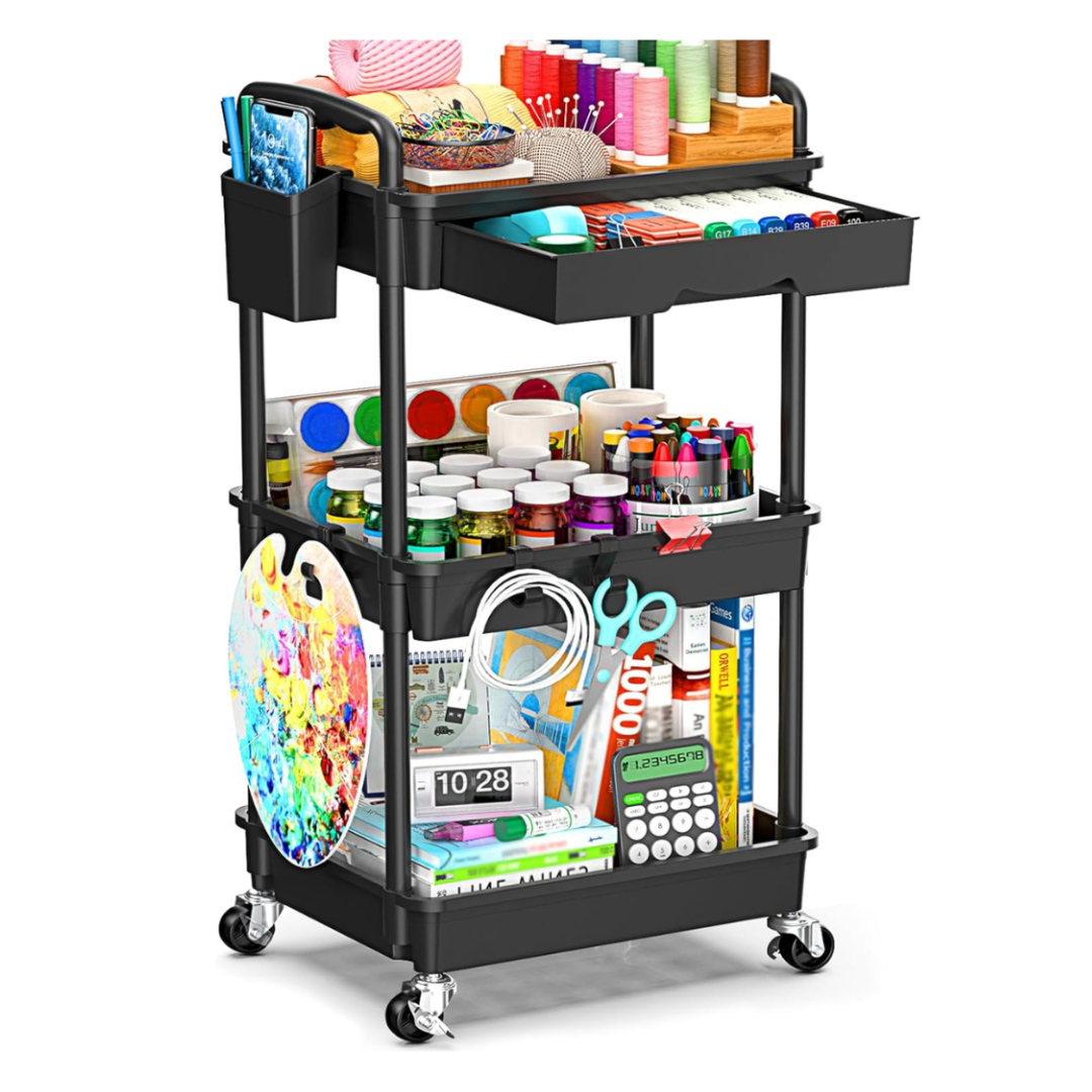 3-Tier Sunally Wide Rolling Storage Cart W/ Removable Drawer