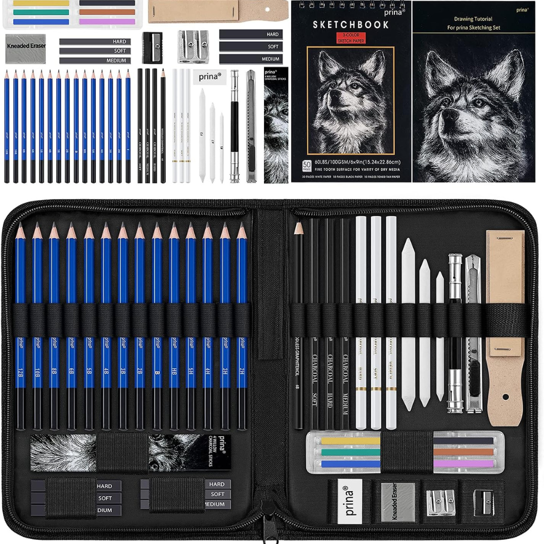50-Piece Prina Sketch & Drawing Set W/ Sketchbook