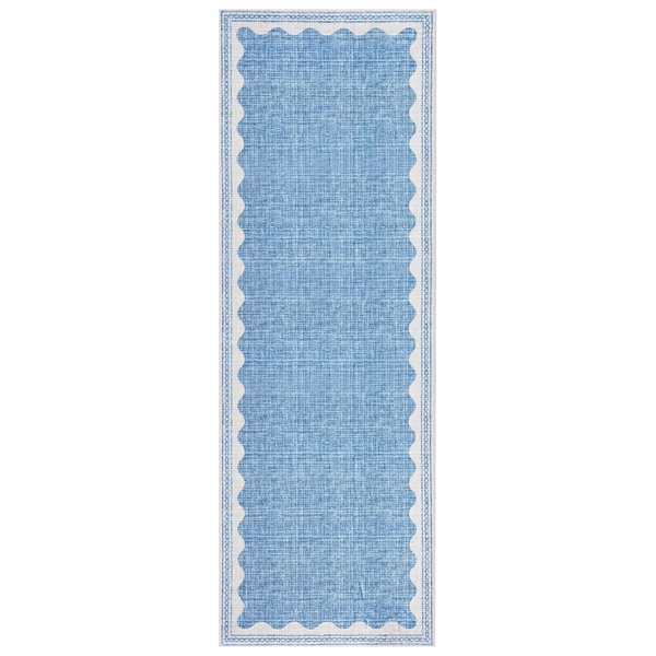 2x6 Solid Blue Non Slip Scalloped Runners
