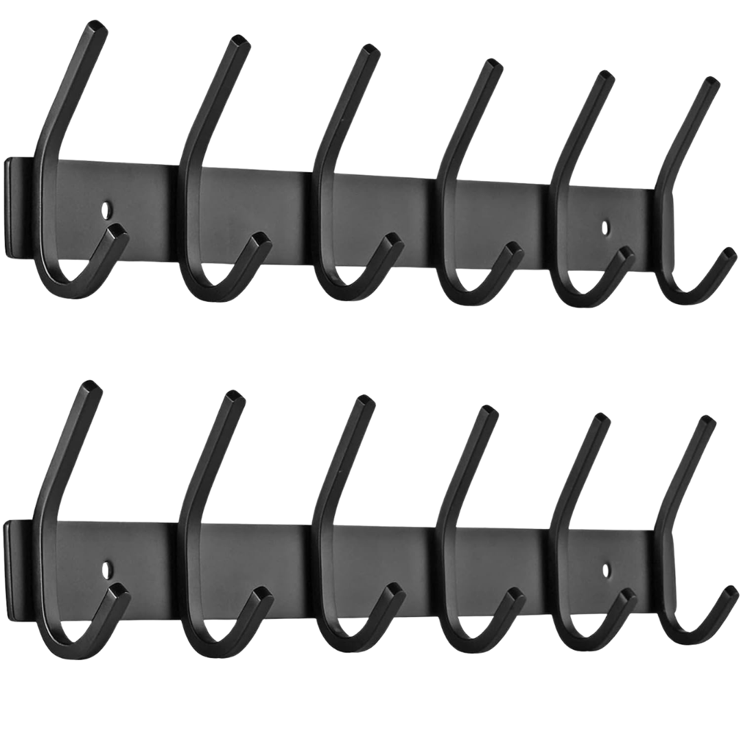2 Pack Black Wall Mount Coat Rack