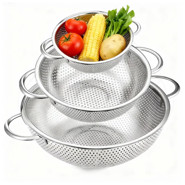 3-Piece 1/3/5 Qt Aokiwo Stainless Steel Colander Set