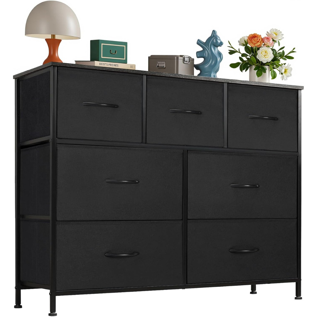 7-Drawer Dresser Fabric Storage Tower With Steel Frame & Wooden Top
