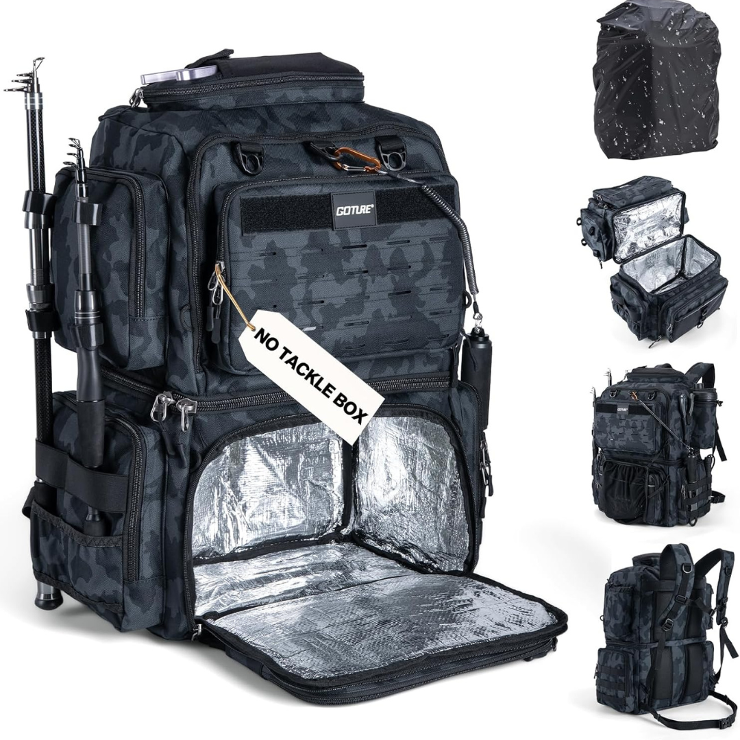Goture 53L Water-Resistant Insulated Tackle Backpack with Cooler