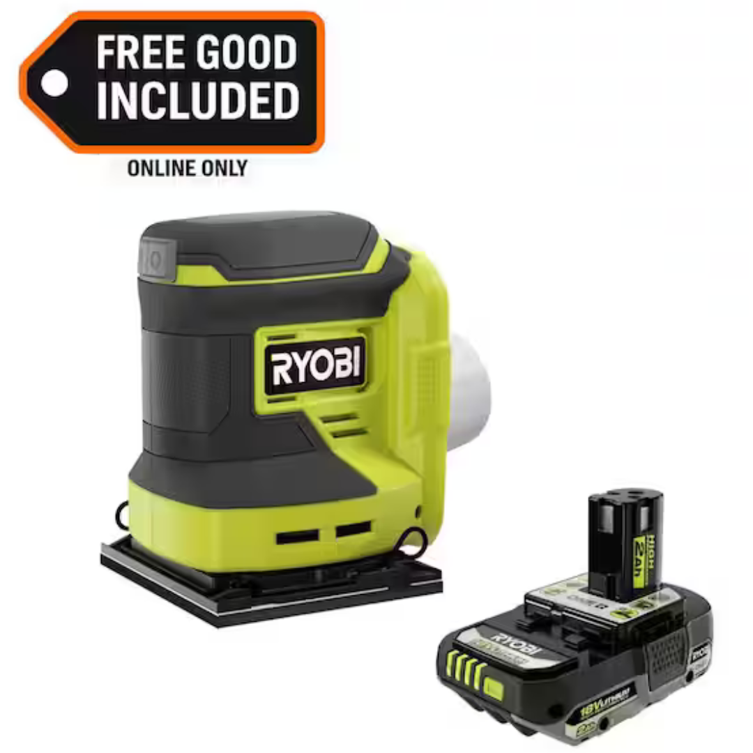 RYOBI ONE+ 18V Cordless 1/4 Sheet Sander with RYOBI ONE+ 18V 2.0 Ah Lithium-Ion Battery