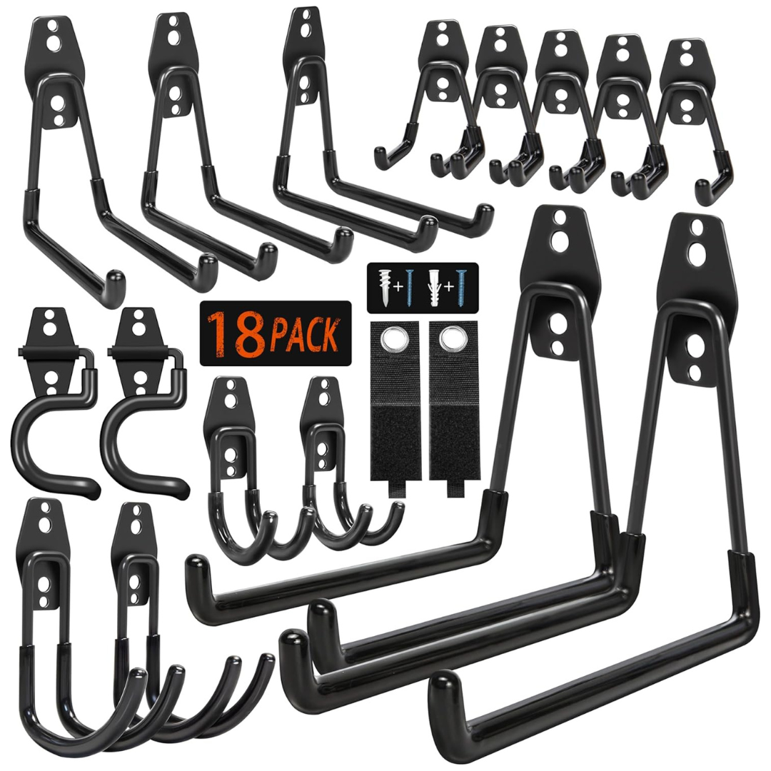 18-Pack Heavy Duty Anti-Slip Coating Garage Hooks