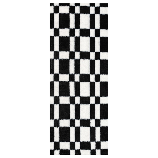 6' x 2' Hugear Checkered Runner Rug (Black/White)