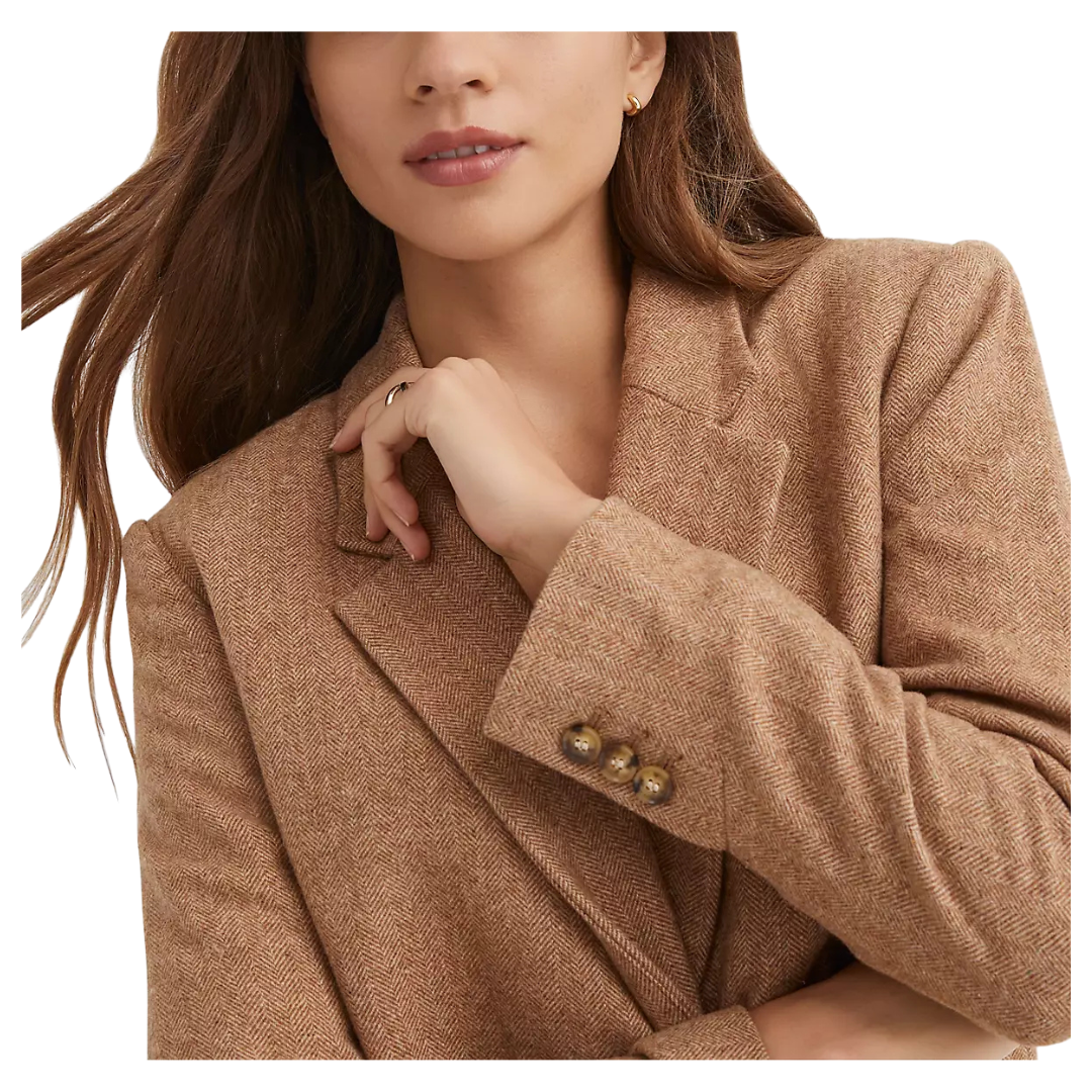 Herringbone Women's Relaxed Blazer (Camel / Ivory Multi)