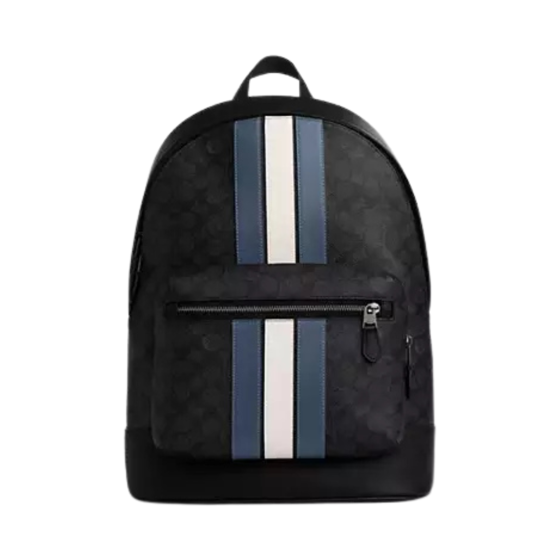 COACH Outlet West Backpack In Signature Canvas With Varsity Stripe