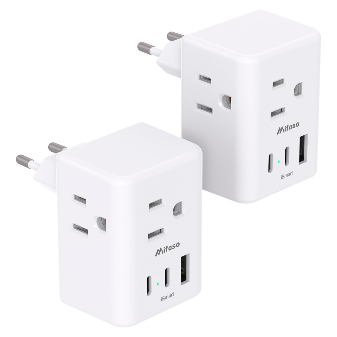 2-Pack European Travel International Power Plug Adapter