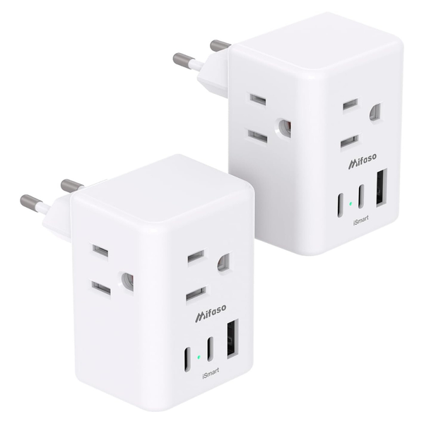 2-Pack European Travel International Power Plug Adapter