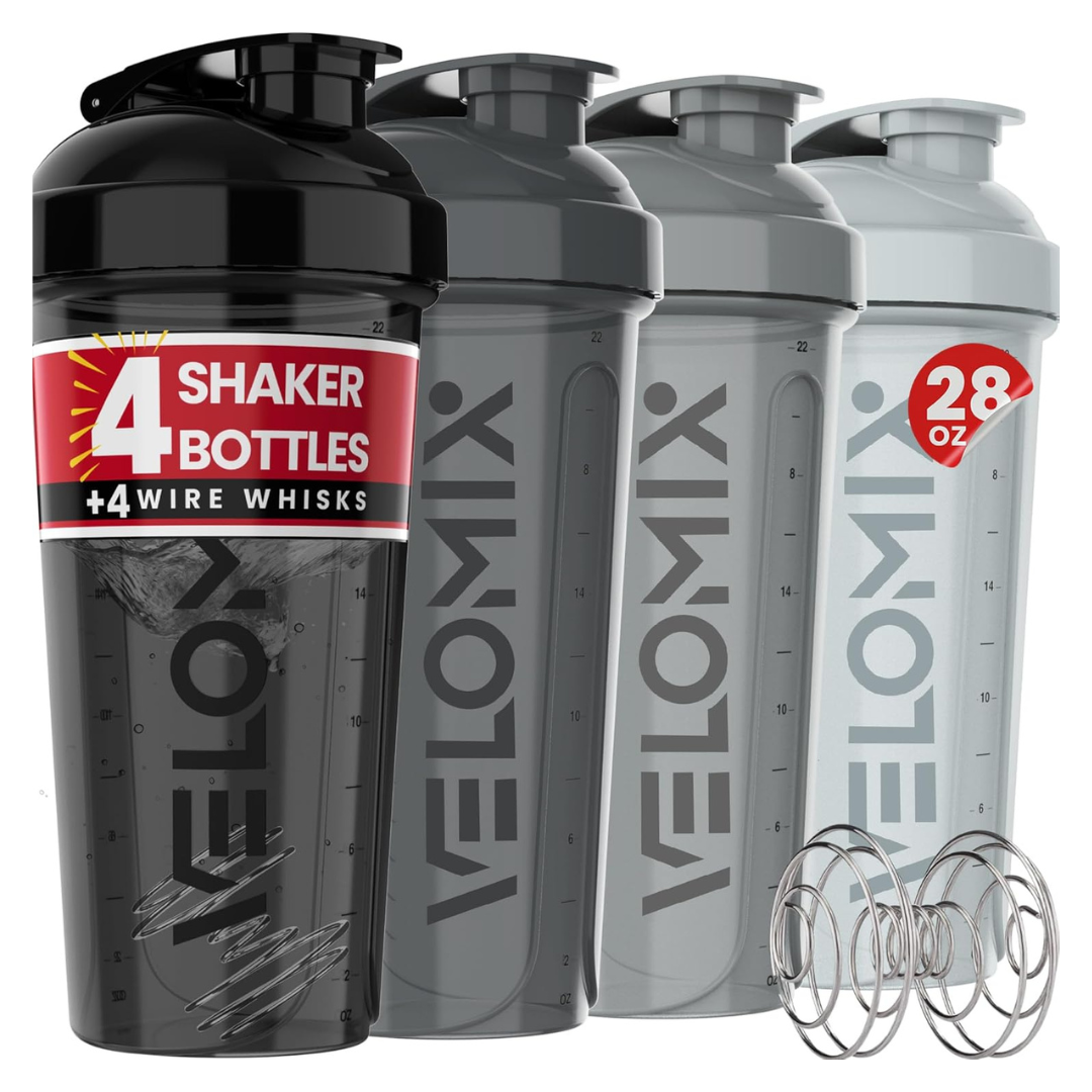 4-Pack 28-Oz Leak Proof Protein Shaker Bottles