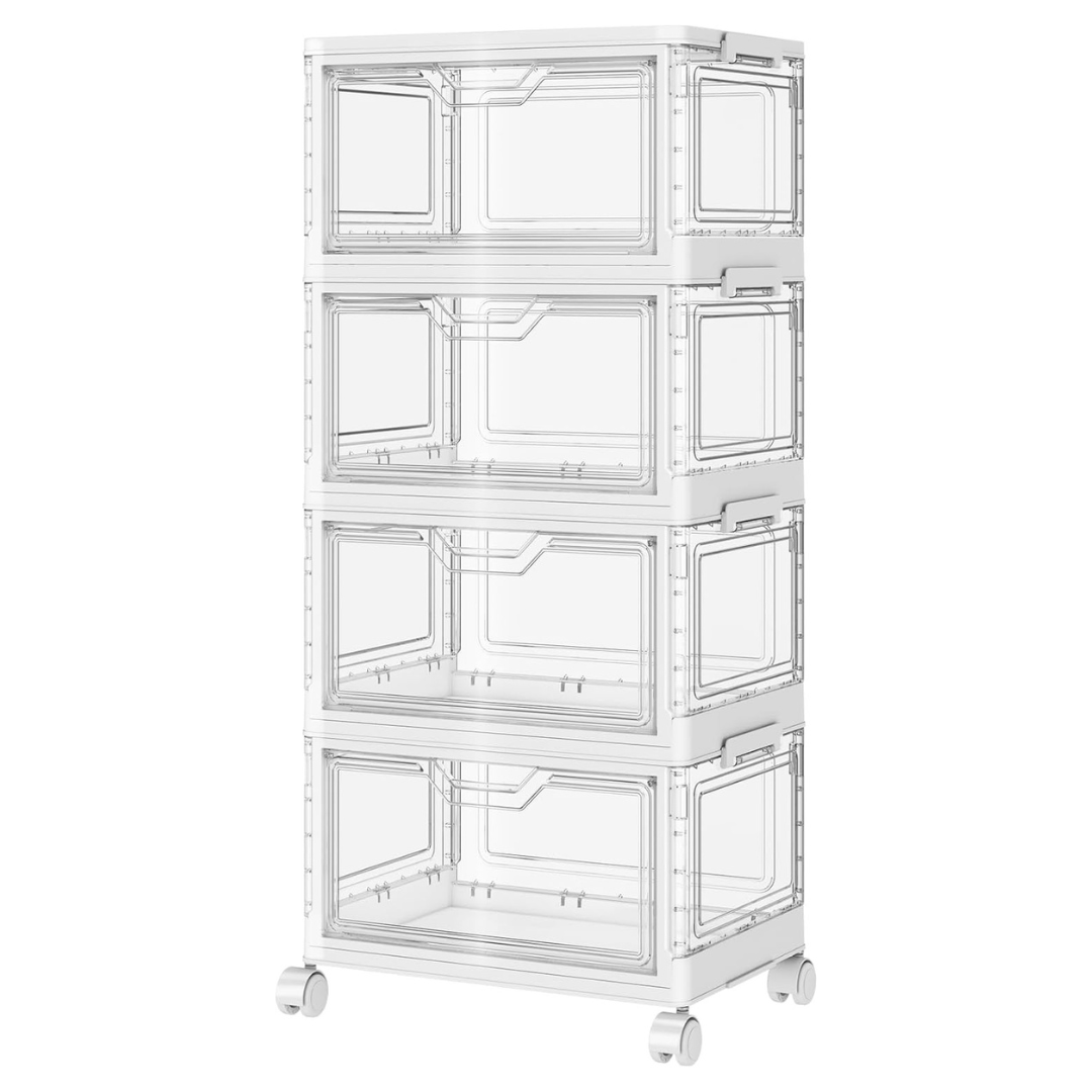 4-Tier 24-Qt Portable Clear Storage Bins W/ Lid & Wheels