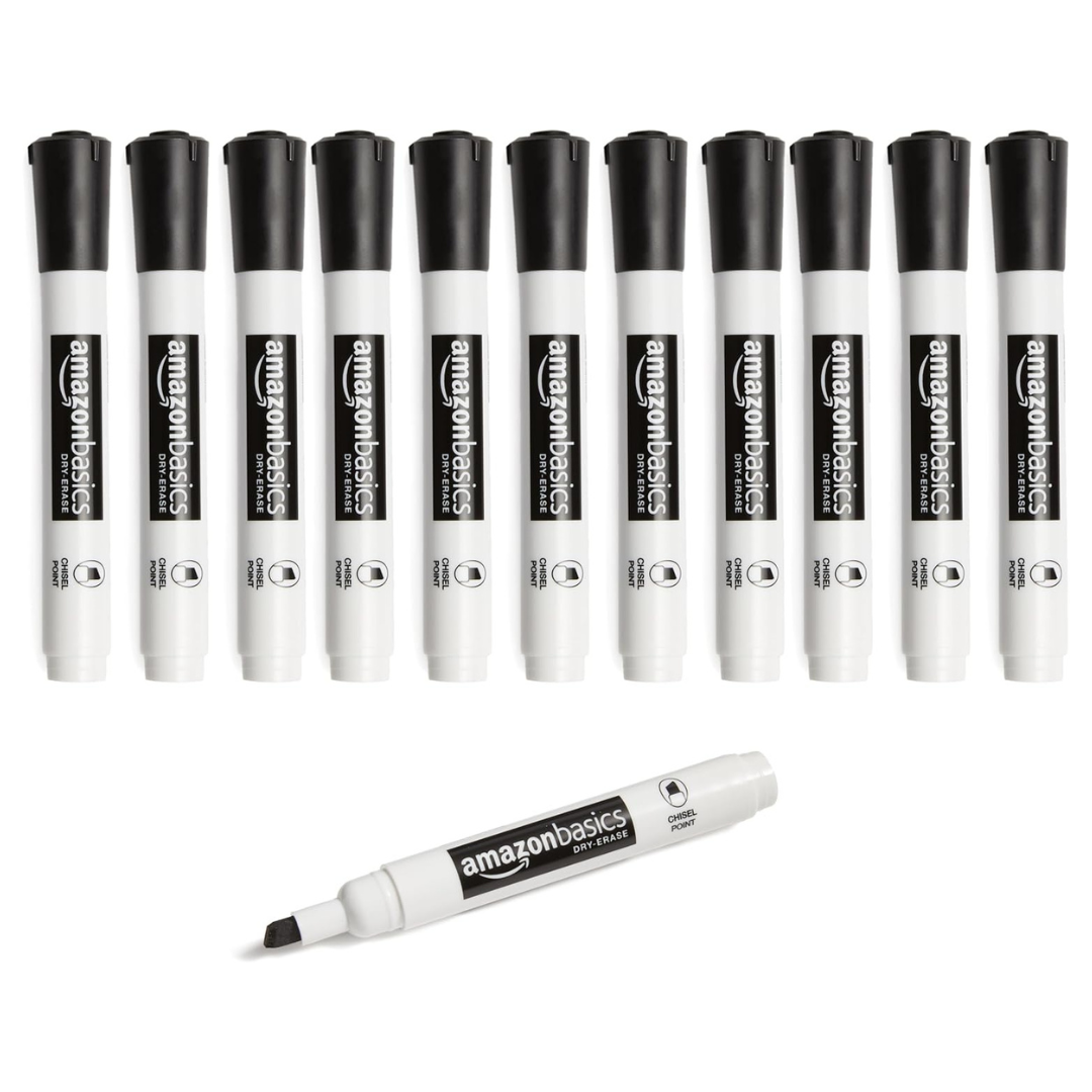12-Pack Amazon Basics Low-Odor Chisel Tip Dry Erase Markers