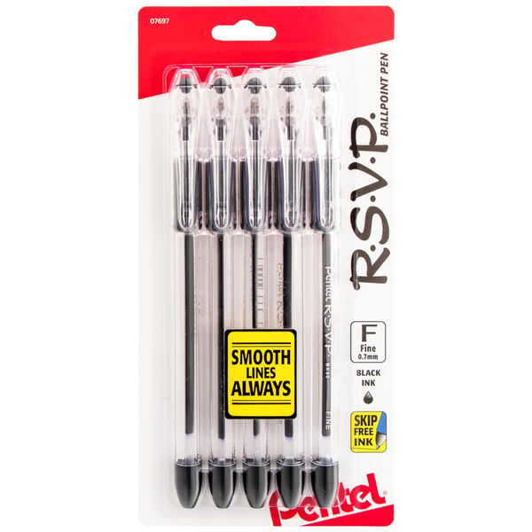 5-Count Pentel R.S.V.P. Fine Line Ballpoint Pen (Black Ink)