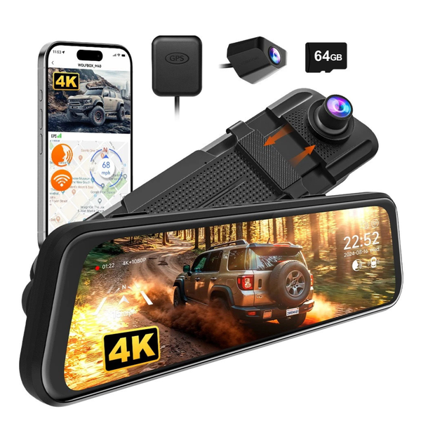 WOLFBOX M40 10" Dash Camera 4K Front & Rear Dash Cam Built-In GPS