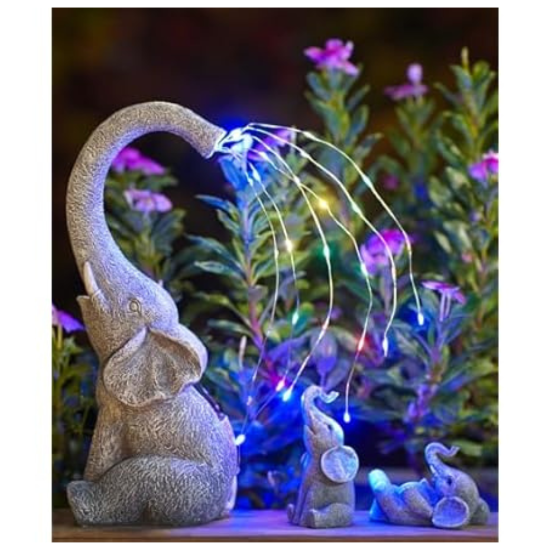 3-Piece Solar Elephant Statue Family Set