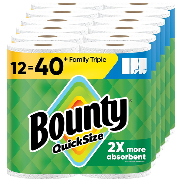 12 Family Triple Rolls of Bounty Quick-Size Paper Towels