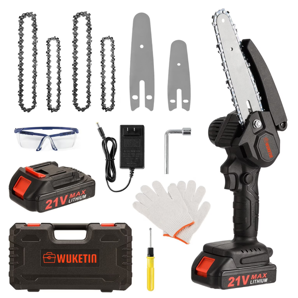 Cikuci Mini Chainsaw Kit, 4" & 6" Cordless W/ 2 Batteries, 4 Chains, Tool Box Set