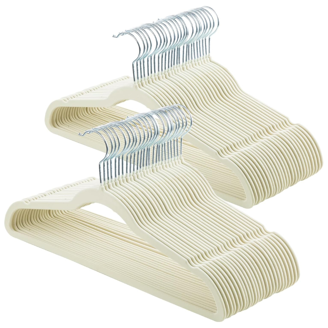 50-Pack Elong Home Non-Slip Velvet & Slim Felt Hangers (3 Colors)