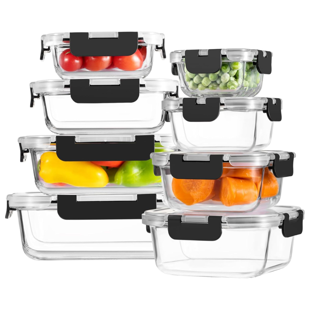 8-Pack Borosilicate Glass Food Storage Containers With Lids