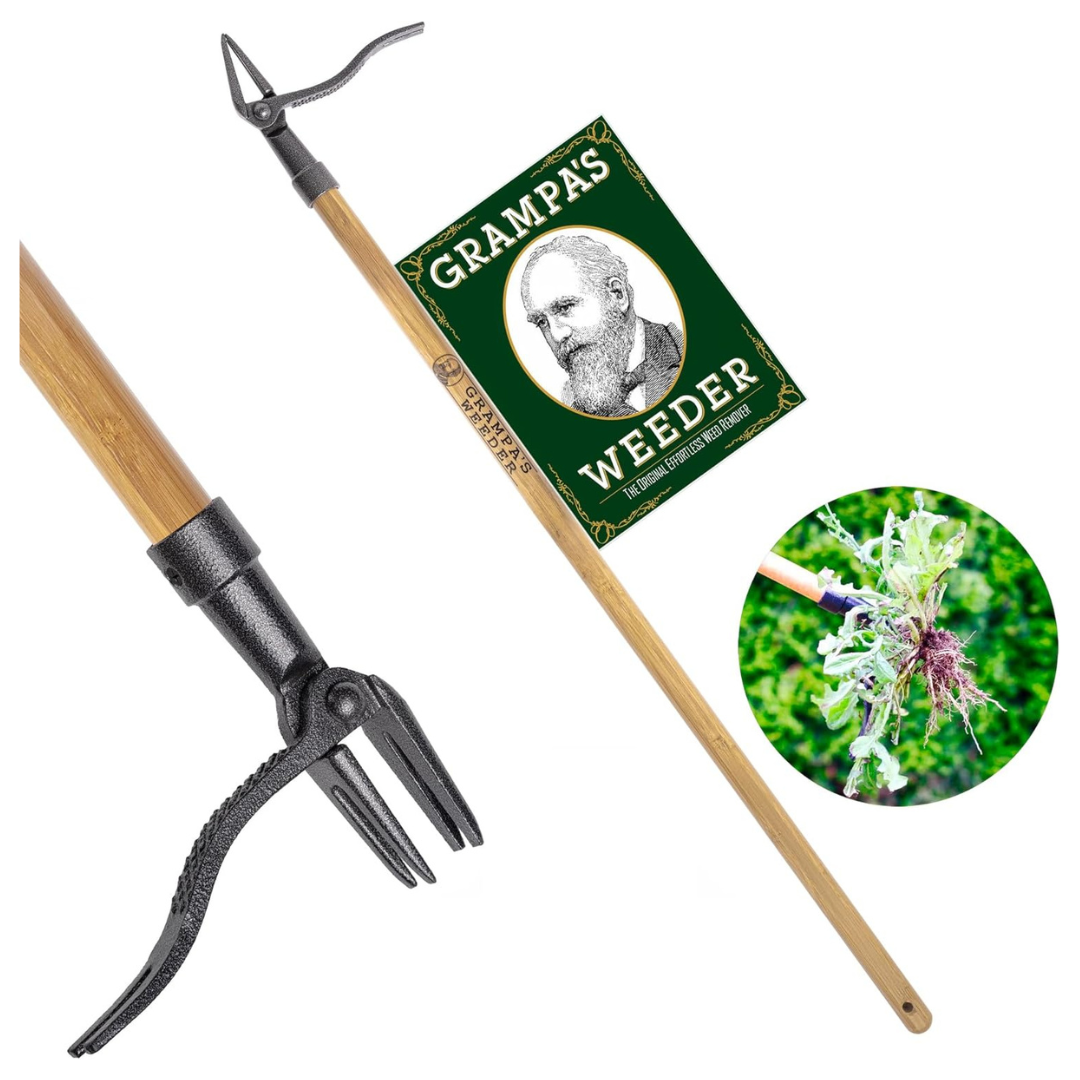 Grampa's Weeder Original Stand-Up Weed Puller Tool With Long Bamboo Handle