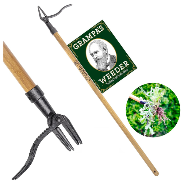 Grampa's Weeder Original Stand-Up Weed Puller Tool With Long Bamboo Handle