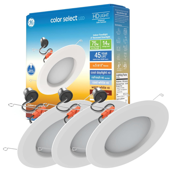 3-Pack 6" GE Color Select LED Recessed Light Fixture (RS6)