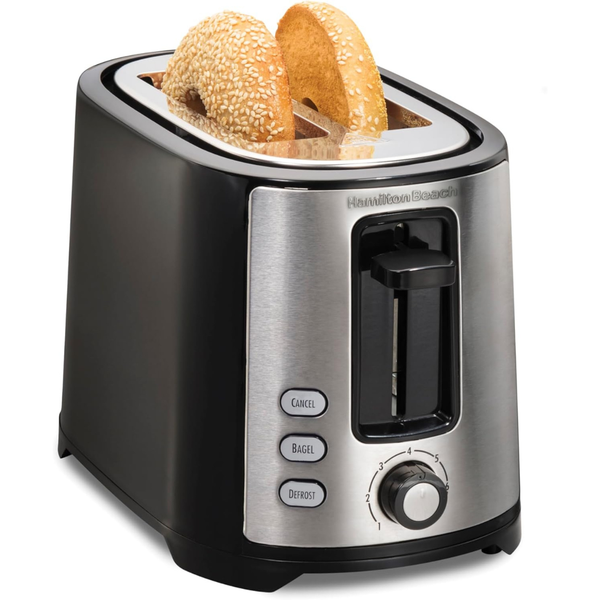 Hamilton Black & Stainless Steel Beach 2-Slice Slot Toaster