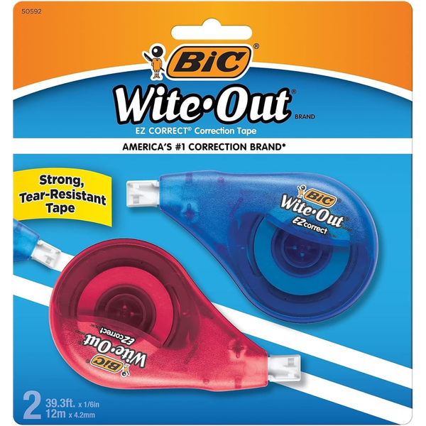2-Count 39.3ft BIC Wite-Out Brand EZ Correct White Correction Tape