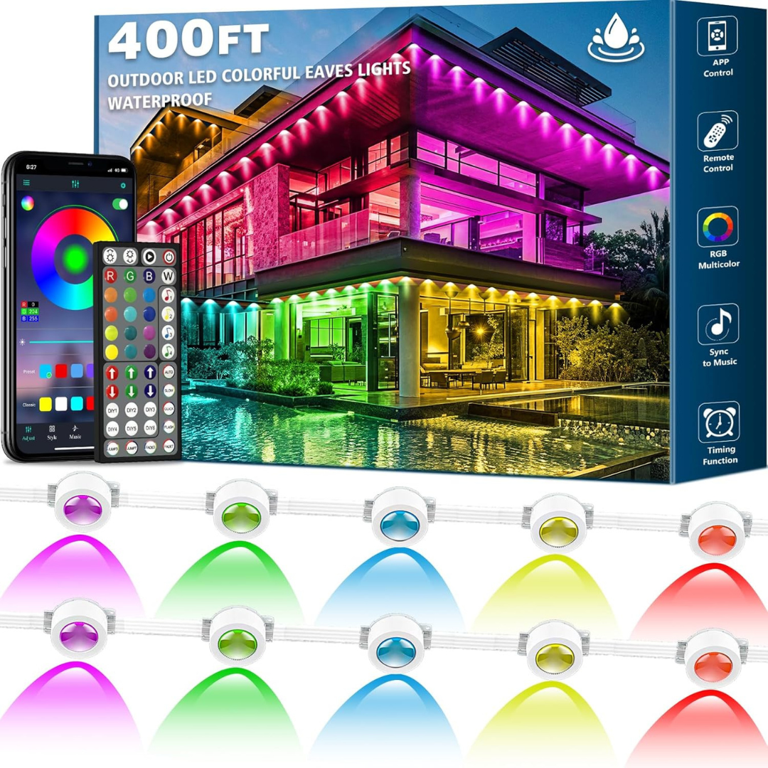 400ft Permanent Outdoor RGB Eaves Lights With Remote