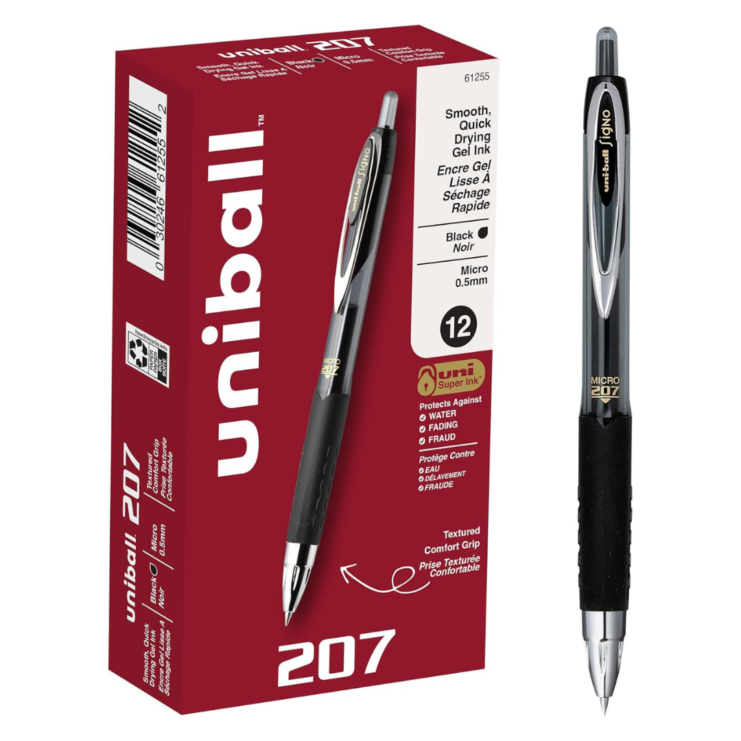 12-Pack Uni-Ball 207 0.5mm Micro Point Retractable Gel Pens