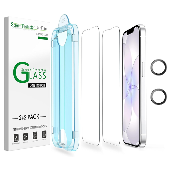 2-Pk OneTouch Tempered Glass Screen Protectors + 2-Pk Lens Protectors