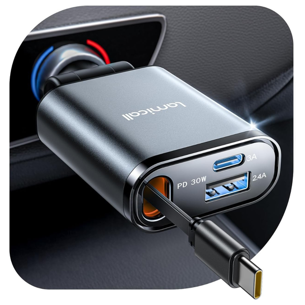 57W Lamicall USB-C Retractable Car Charger